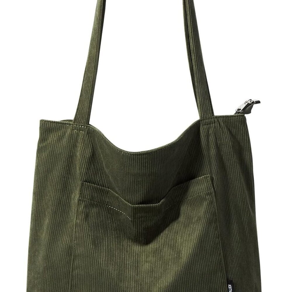 Women Corduroy Tote Bag Large Shoulder Handbag with Zipper Pocket Casual